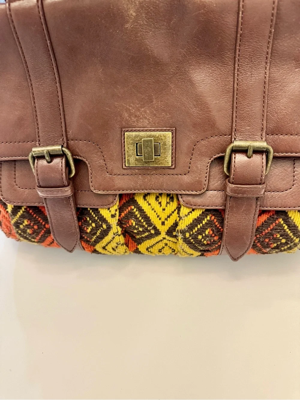 Audrey Brooke Leather Woven Crossbody Messenger Boho Bag